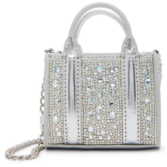 Betsey Johnson Kitsch Teeny Tiny Micro (MINI) Crossbody Bag Silver Crystals NWT - Picture 1 of 12